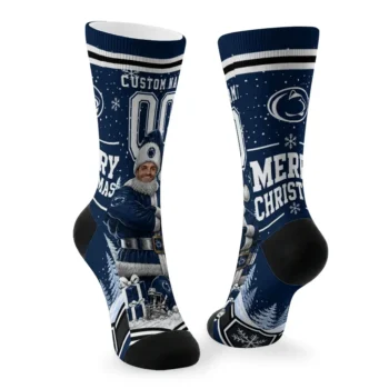 Penn State Nittany Lions Socks Personalized Snowy Scene Blue White Fashion Forward