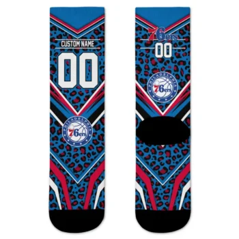 Philadelphia 76ers Socks Custom Leopard Print Blue Black Best Selling