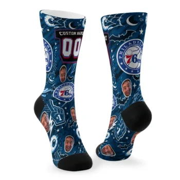 Philadelphia 76ers Socks Customized Scattered Icons Blue Fashion Forward