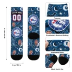 Philadelphia 76ers Socks Customized Scattered Icons Blue Best Selling