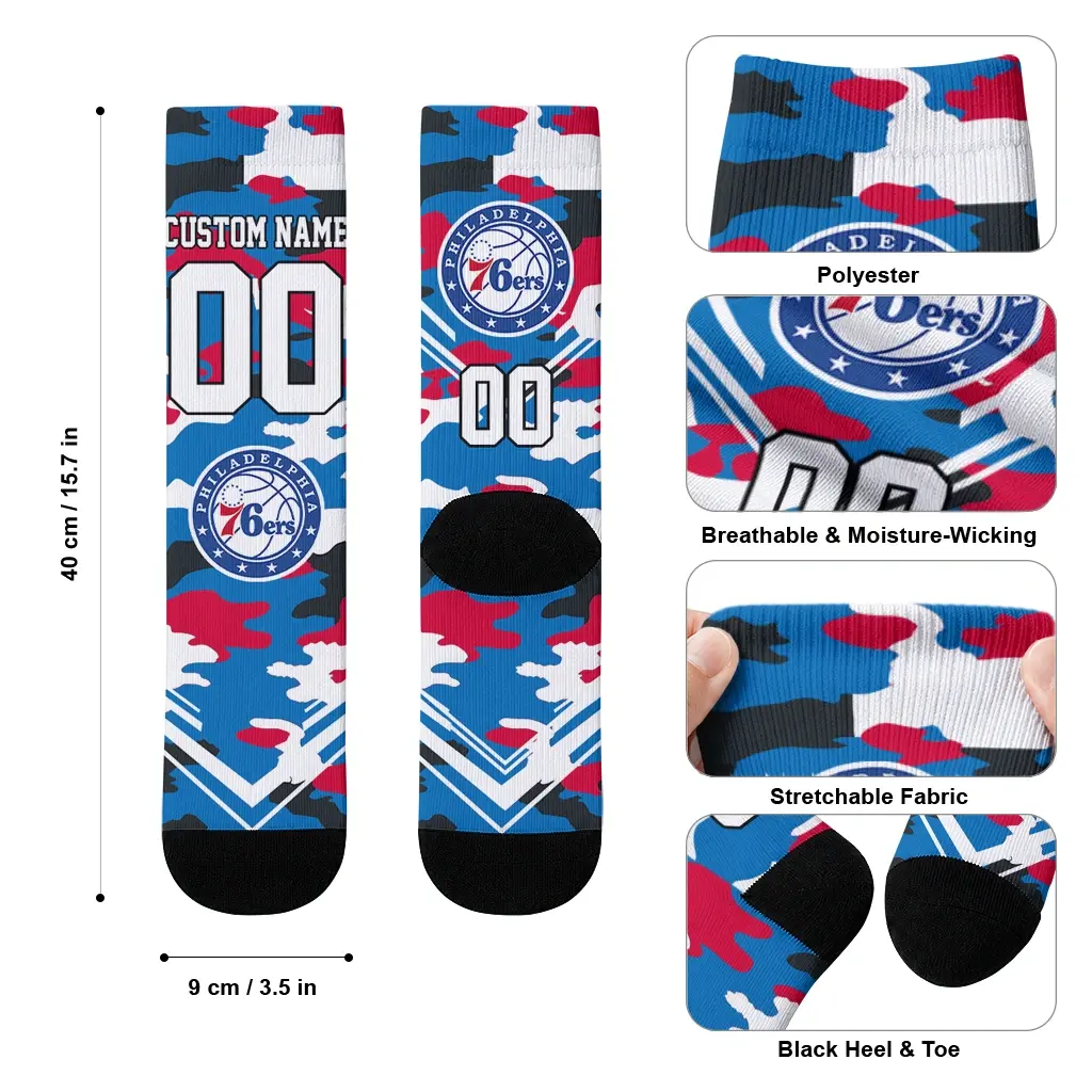 Philadelphia 76ers Socks Customized Woodland Camo Blue High Quality Philadelphia 76ers Socks Customized Woodland Camo Blue High Quality
