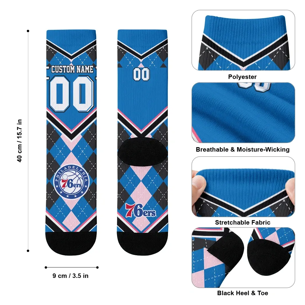 Philadelphia 76ers Socks Personalized Argyle Pattern Blue High Quality Philadelphia 76ers Socks Personalized Argyle Pattern Blue High Quality
