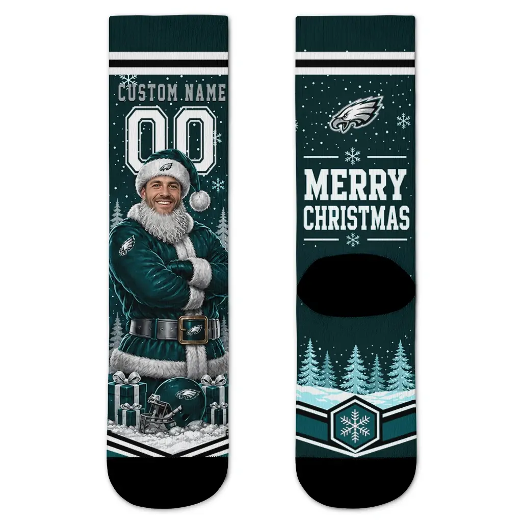 Philadelphia Eagles Socks Custom Snowy Scene Green White Best Selling Philadelphia Eagles Socks Custom Snowy Scene Green White Best Selling