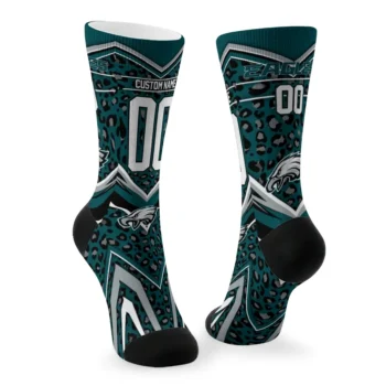 Philadelphia Eagles Socks Customized Leopard Print Green Black Fashion Forward