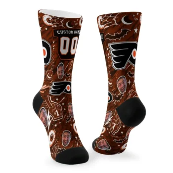 Philadelphia Flyers Socks Custom Scattered Icons Orange Fashion Forward