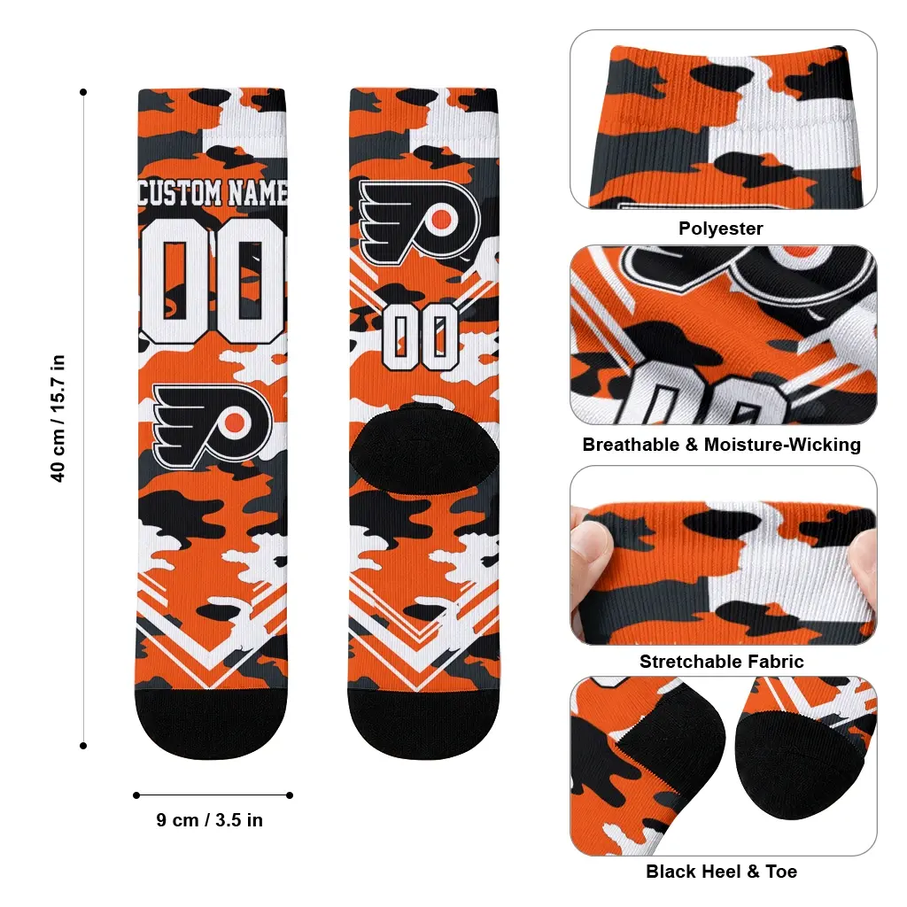 Philadelphia Flyers Socks Custom Woodland Camo Orange High Quality Philadelphia Flyers Socks Custom Woodland Camo Orange High Quality