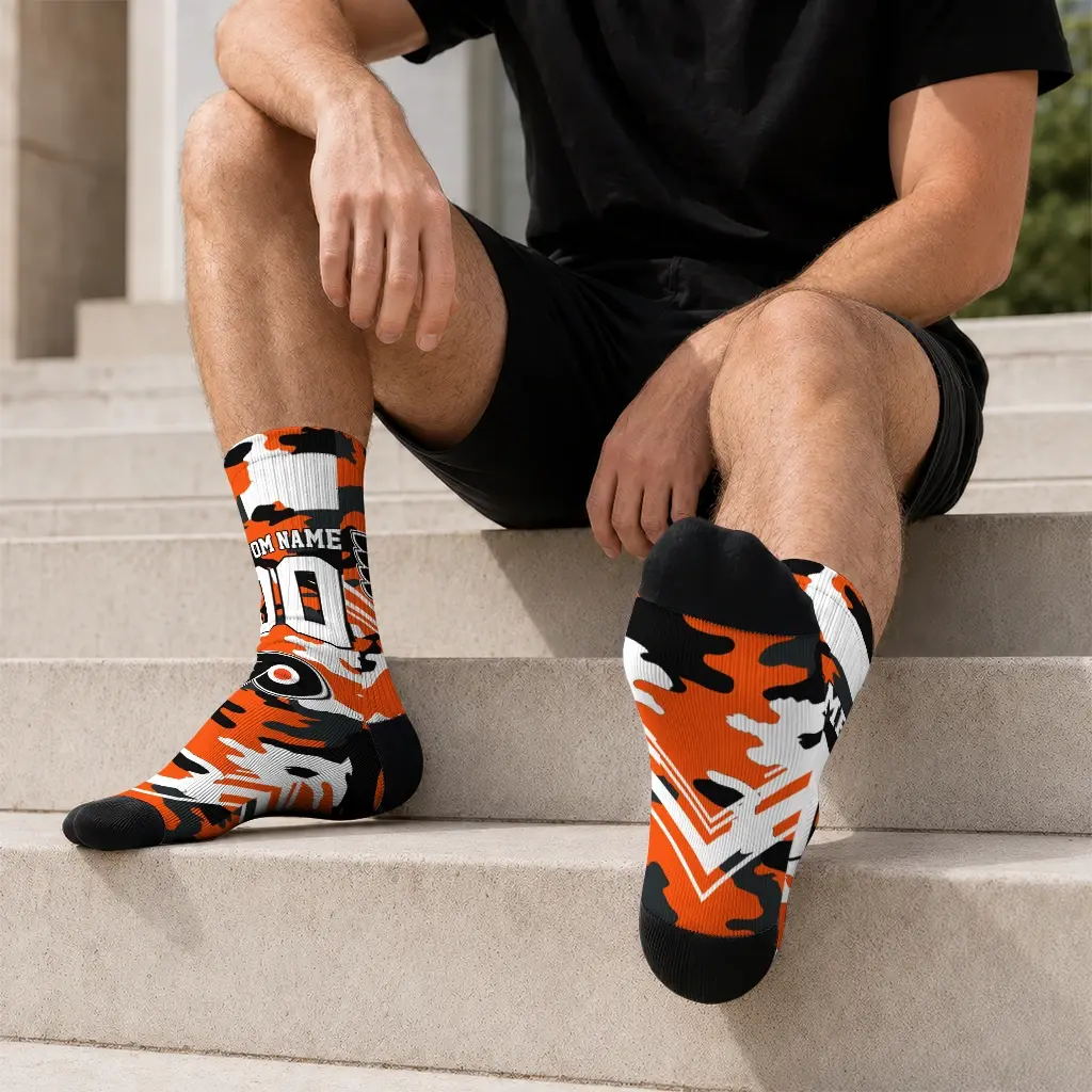 Philadelphia Flyers Socks Custom Woodland Camo Orange Latest Model Philadelphia Flyers Socks Custom Woodland Camo Orange Latest Model