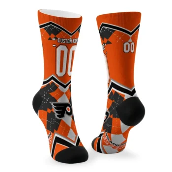 Philadelphia Flyers Socks Customized Argyle Pattern Orange Fashion Forward