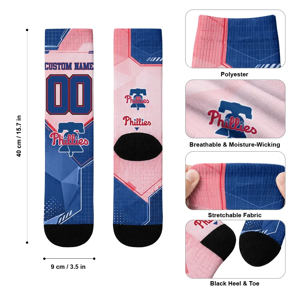 Philadelphia Phillies Socks Custom Geometric Tech Blue High Quality Philadelphia Phillies Socks Custom Geometric Tech Blue High Quality