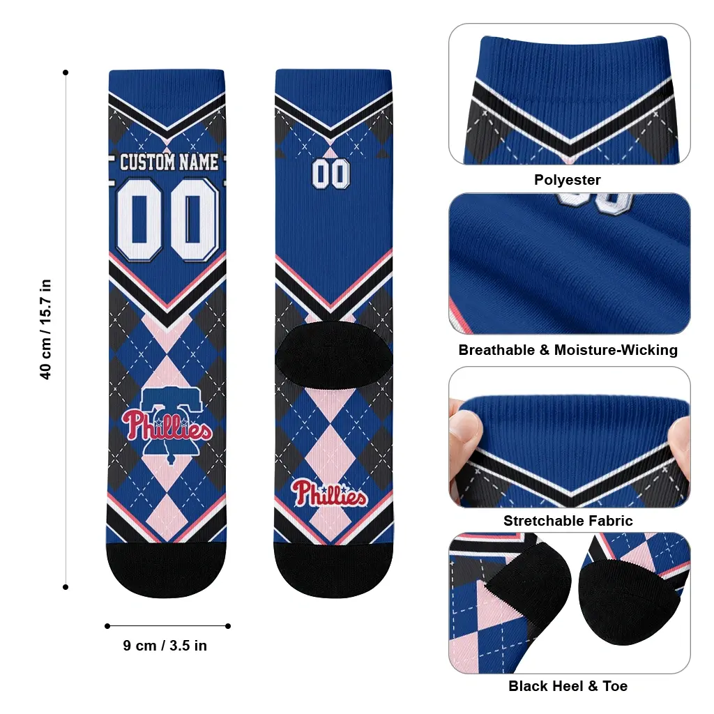 Philadelphia Phillies Socks Customized Argyle Pattern Blue High Quality Philadelphia Phillies Socks Customized Argyle Pattern Blue High Quality