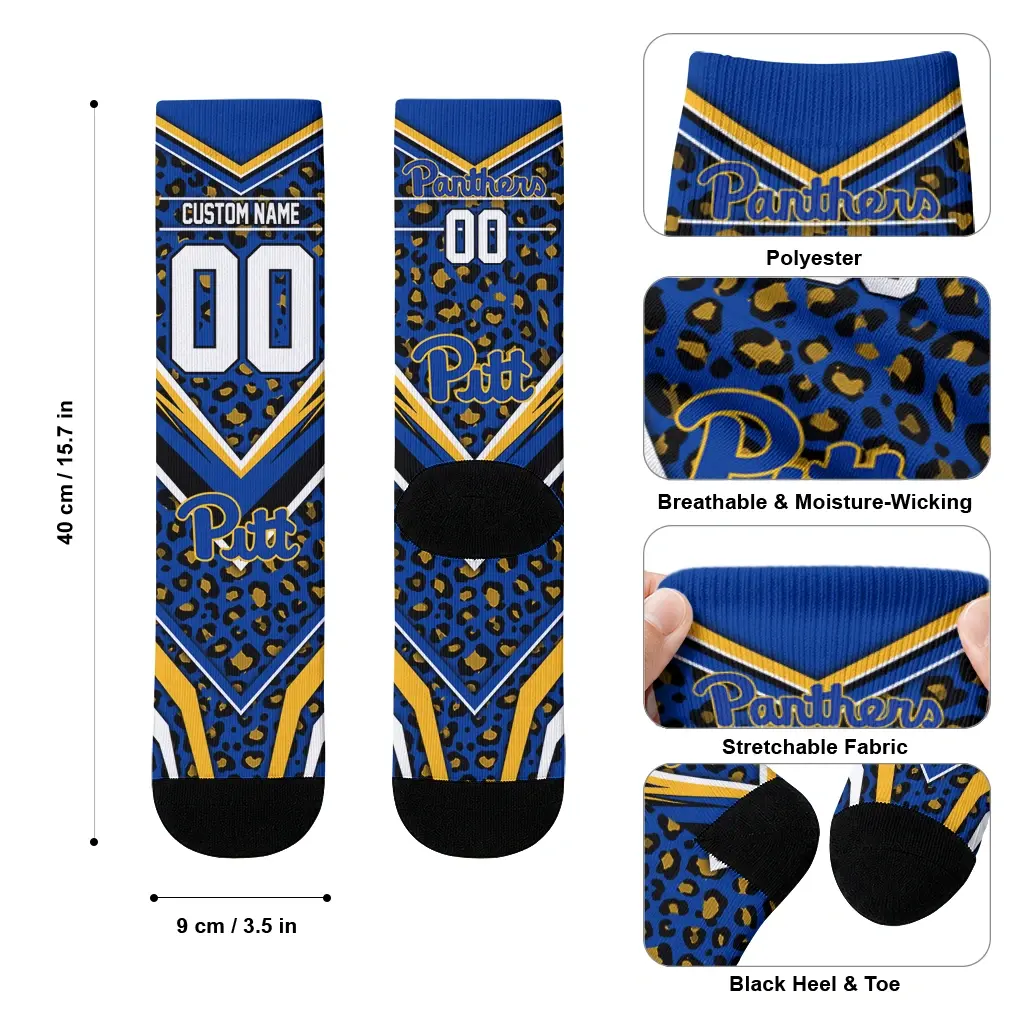 Pittsburgh Panthers Socks Personalized Leopard Print Royal Blue Black High Quality Pittsburgh Panthers Socks Personalized Leopard Print Royal Blue Black High Quality