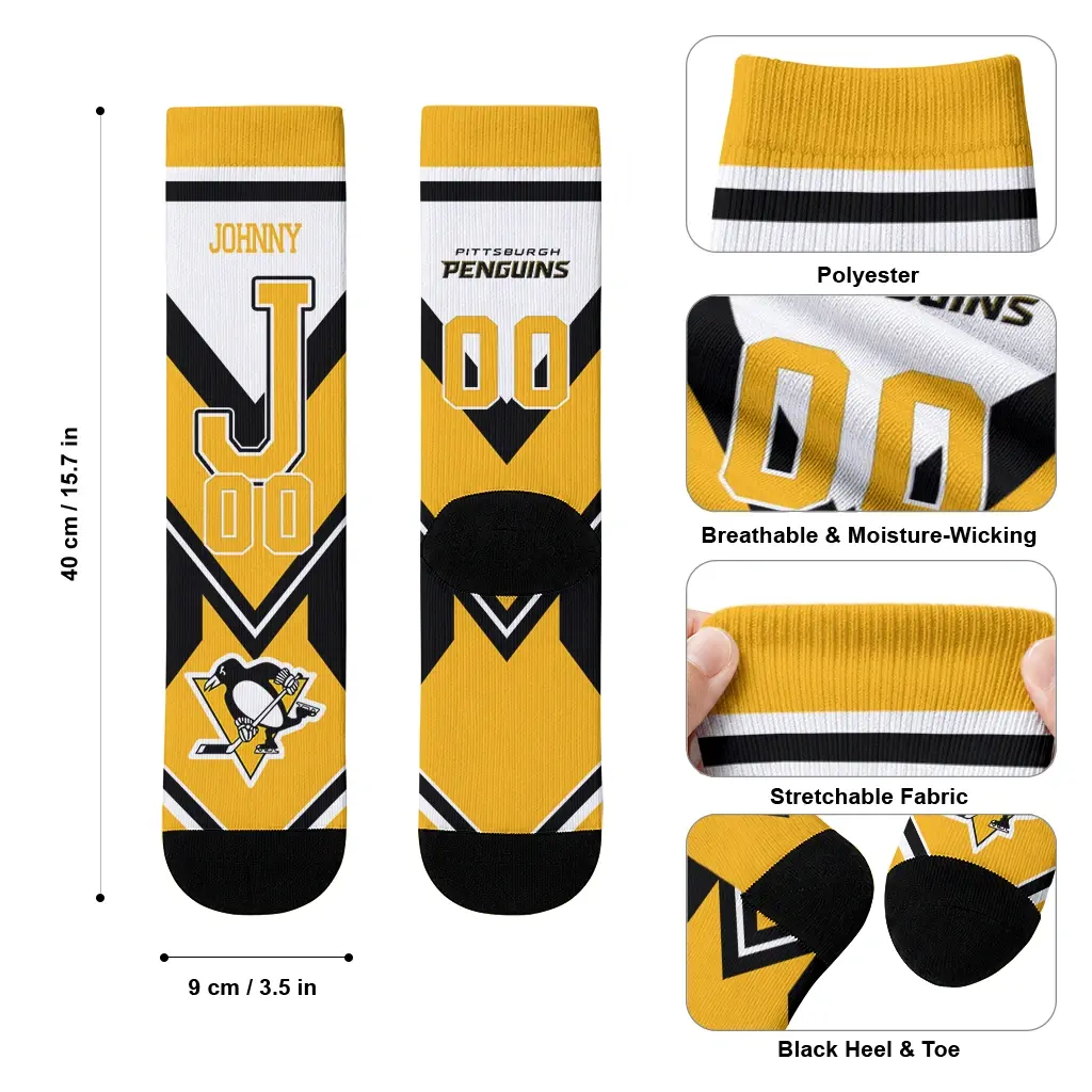 Pittsburgh Penguins Socks Custom Arrow Blocks Yellow High Quality Pittsburgh Penguins Socks Custom Arrow Blocks Yellow High Quality