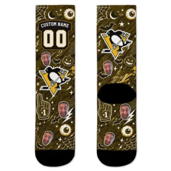 Pittsburgh Penguins Socks Customized Scattered Icons Yellow Best Selling
