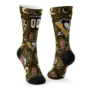 Pittsburgh Penguins Socks Customized Scattered Icons Yellow Fashion Forward