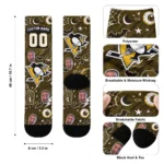 Pittsburgh Penguins Socks Customized Scattered Icons Yellow Best Selling