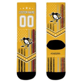Pittsburgh Penguins Socks Personalized Star Stripes Yellow White Best Selling