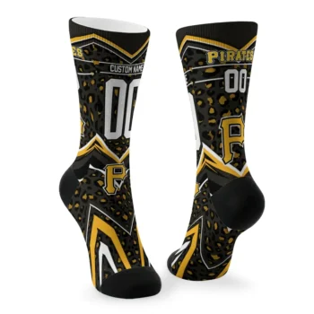 Pittsburgh Pirates Socks Custom Leopard Print Black Fashion Forward