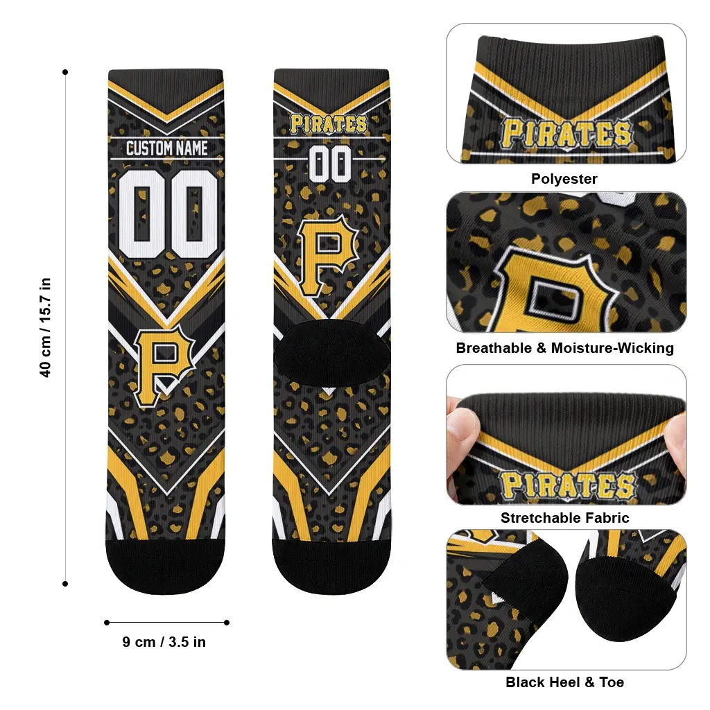 Pittsburgh Pirates Socks Custom Leopard Print Black High Quality Pittsburgh Pirates Socks Custom Leopard Print Black High Quality