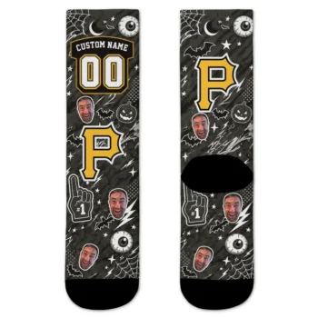 Pittsburgh Pirates Socks Customized Scattered Icons Black Best Selling