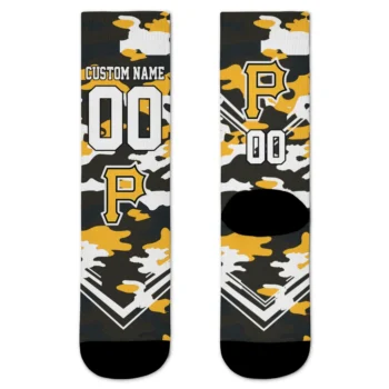 Pittsburgh Pirates Socks - Customized Woodland Camo Black