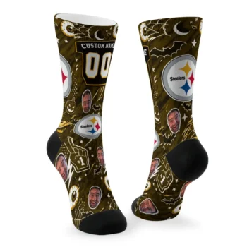 Pittsburgh Steelers Socks Custom Scattered Icons Gold Fashion Forward