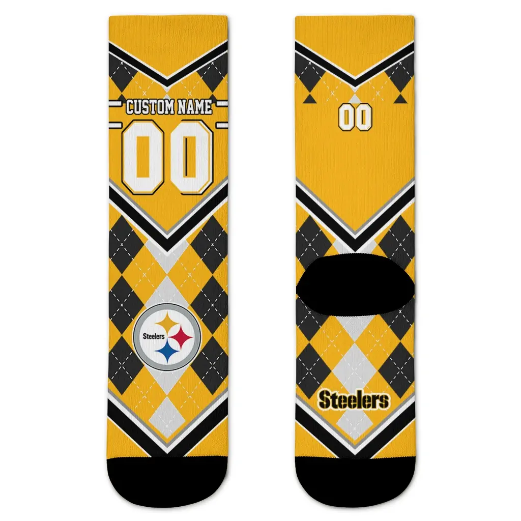 Pittsburgh Steelers Socks Customized Argyle Pattern Gold Best Selling Pittsburgh Steelers Socks Customized Argyle Pattern Gold Best Selling