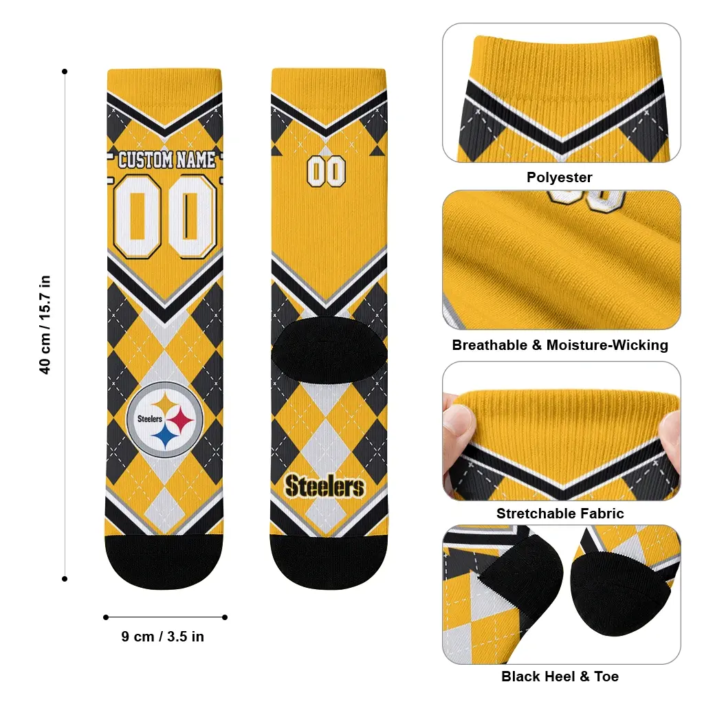Pittsburgh Steelers Socks Customized Argyle Pattern Gold High Quality Pittsburgh Steelers Socks Customized Argyle Pattern Gold High Quality