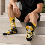 Pittsburgh Steelers Socks Customized Argyle Pattern Gold Best Selling