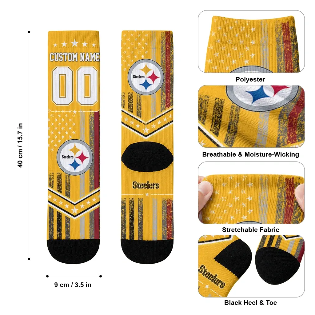 Pittsburgh Steelers Socks Customized Star Stripes Gold White High Quality Pittsburgh Steelers Socks Customized Star Stripes Gold White High Quality