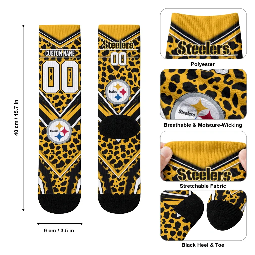 Pittsburgh Steelers Socks Personalized Leopard Print Gold Black High Quality Pittsburgh Steelers Socks Personalized Leopard Print Gold Black High Quality