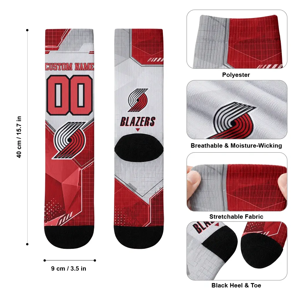 Portland Trail Blazers Socks Custom Geometric Tech Red High Quality Portland Trail Blazers Socks Custom Geometric Tech Red High Quality