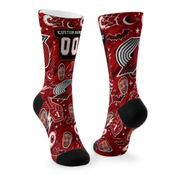 Portland Trail Blazers Socks Custom Scattered Icons Red Fashion Forward