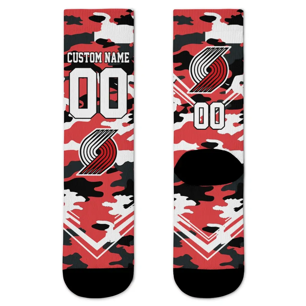 Portland Trail Blazers Socks Custom Woodland Camo Red Best Selling Portland Trail Blazers Socks Custom Woodland Camo Red Best Selling
