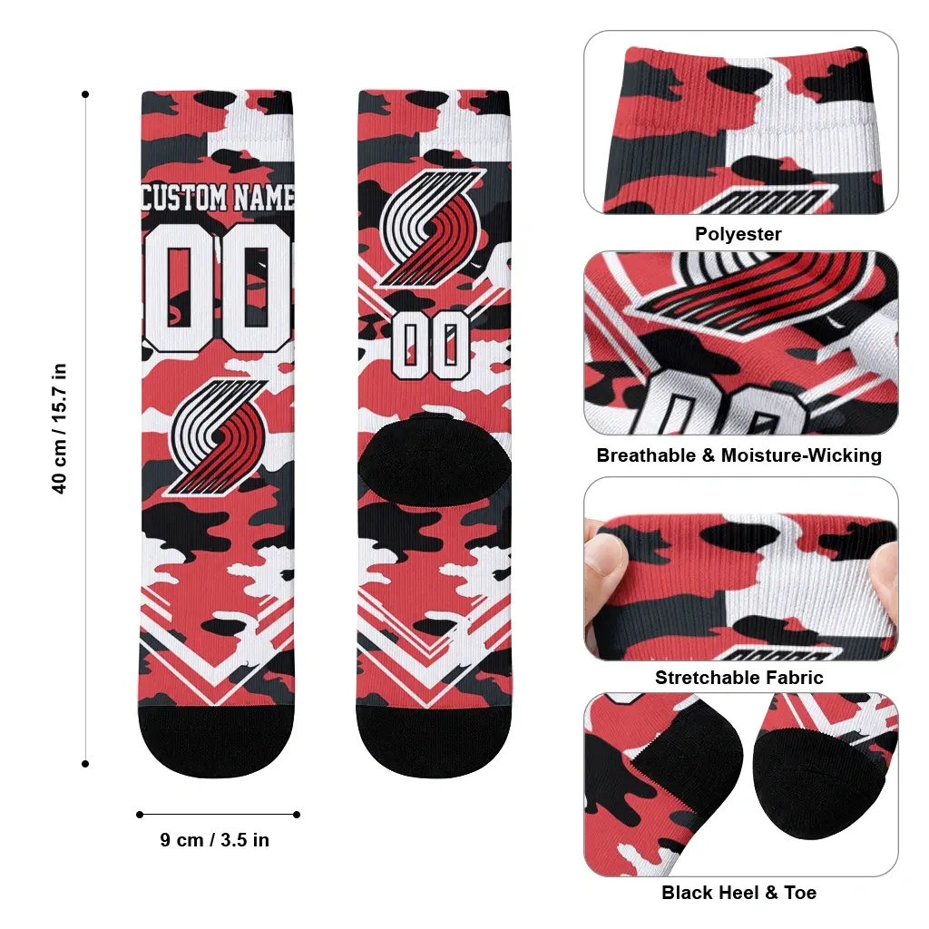 Portland Trail Blazers Socks Custom Woodland Camo Red High Quality Portland Trail Blazers Socks Custom Woodland Camo Red High Quality