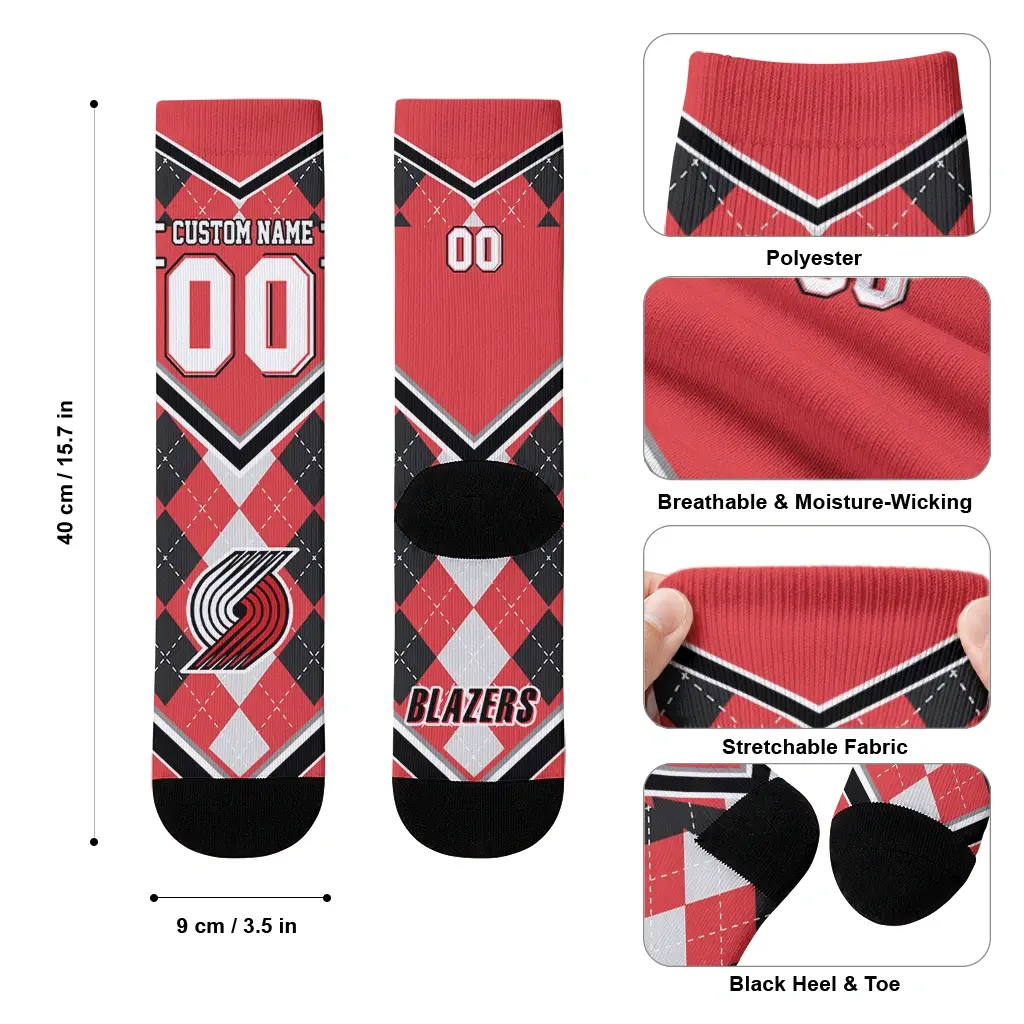 Portland Trail Blazers Socks Customized Argyle Pattern Red High Quality Portland Trail Blazers Socks Customized Argyle Pattern Red High Quality