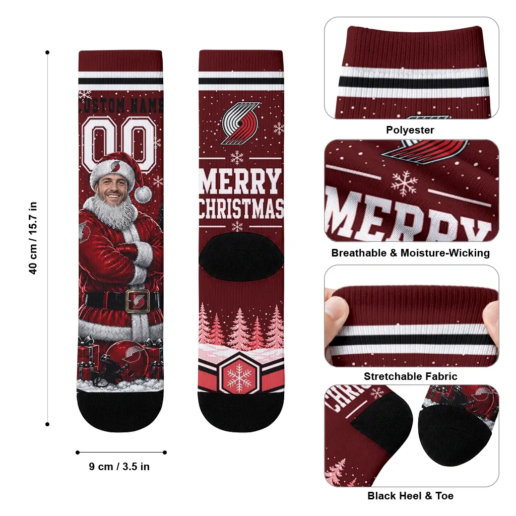 Portland Trail Blazers Socks Customized Snowy Scene Red White High Quality Portland Trail Blazers Socks Customized Snowy Scene Red White High Quality