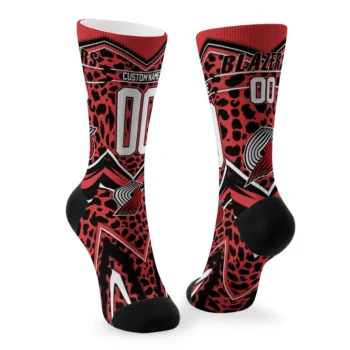 Portland Trail Blazers Socks Personalized Leopard Print Red Black Fashion Forward