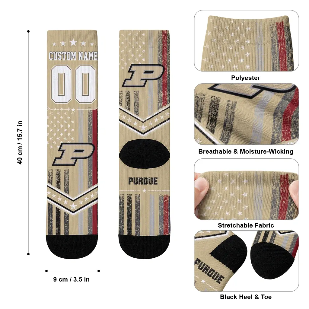 Purdue Boilermakers Socks Custom Star Stripes Gold White High Quality Purdue Boilermakers Socks Custom Star Stripes Gold White High Quality