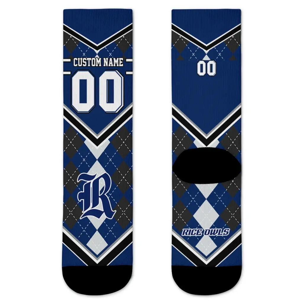 Rice Owls Socks Custom Argyle Pattern Navy Blue Best Selling Rice Owls Socks Custom Argyle Pattern Navy Blue Best Selling