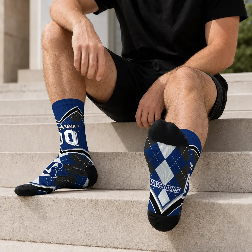 Rice Owls Socks Custom Argyle Pattern Navy Blue Latest Model Rice Owls Socks Custom Argyle Pattern Navy Blue Latest Model