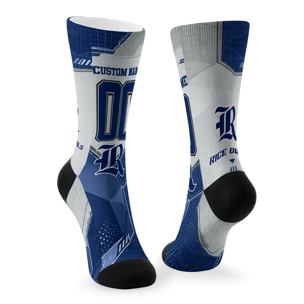 Rice Owls Socks Custom Geometric Tech Navy Blue Fashion Forward Rice Owls Socks Custom Geometric Tech Navy Blue Fashion Forward