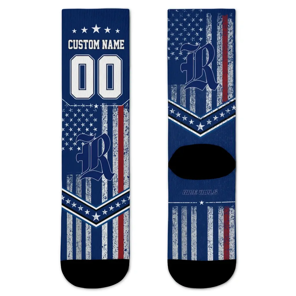 Rice Owls Socks Custom Star Stripes Navy Blue White Best Selling Rice Owls Socks Custom Star Stripes Navy Blue White Best Selling