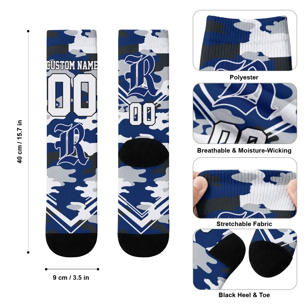 Rice Owls Socks Custom Woodland Camo Navy Blue High Quality Rice Owls Socks Custom Woodland Camo Navy Blue High Quality