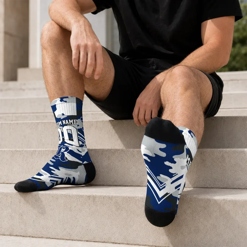 Rice Owls Socks Custom Woodland Camo Navy Blue Latest Model Rice Owls Socks Custom Woodland Camo Navy Blue Latest Model