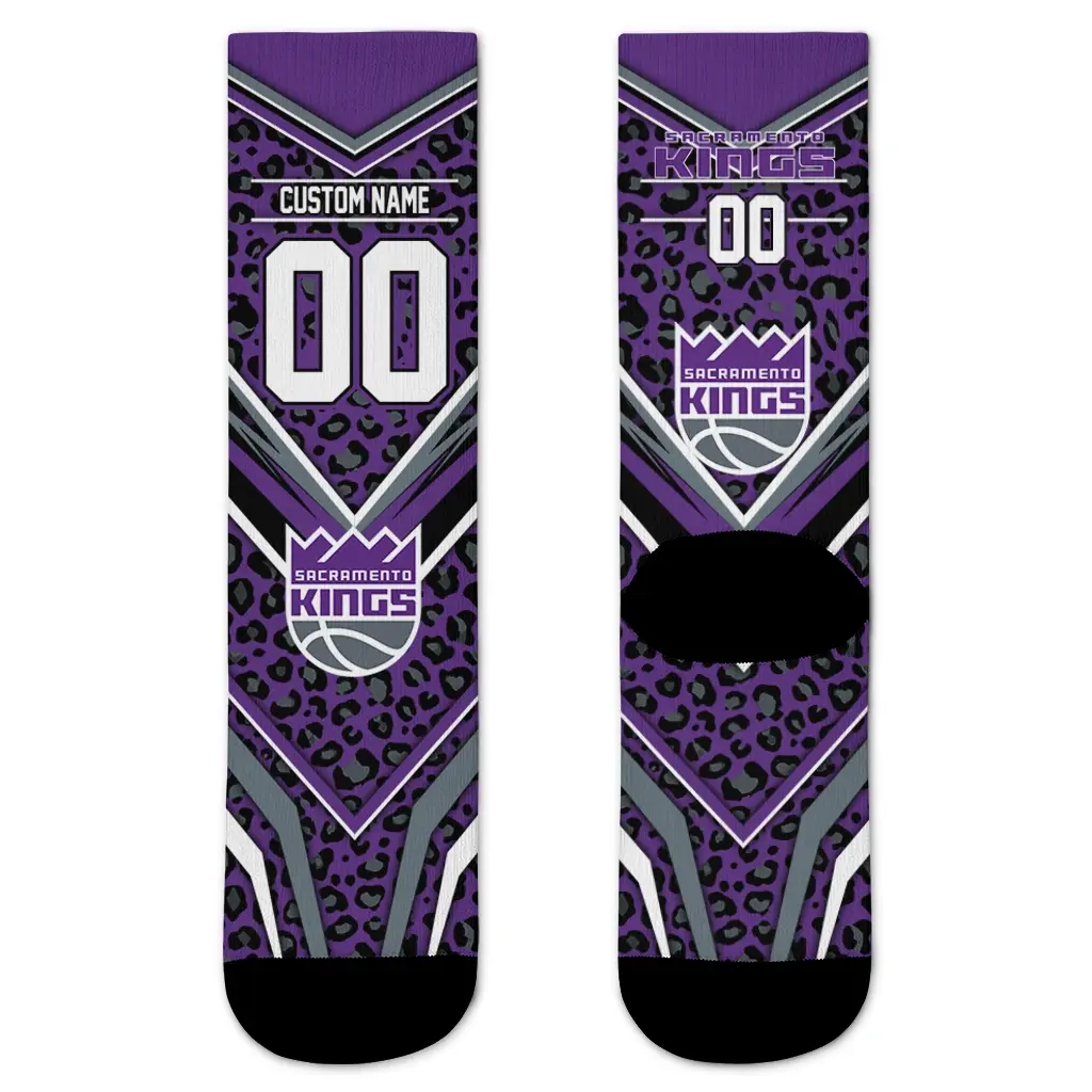 Sacramento Kings Socks Custom Leopard Print Purple Black Best Selling Sacramento Kings Socks Custom Leopard Print Purple Black Best Selling