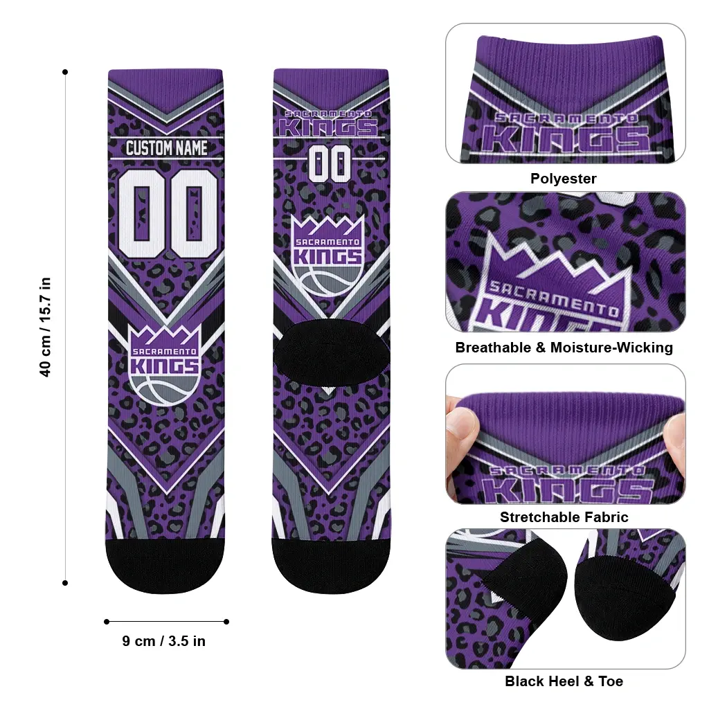 Sacramento Kings Socks Custom Leopard Print Purple Black High Quality Sacramento Kings Socks Custom Leopard Print Purple Black High Quality