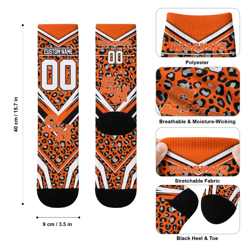 Sam Houston Bearkats Socks Customized Leopard Print Orange Black High Quality Sam Houston Bearkats Socks Customized Leopard Print Orange Black High Quality