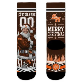 Sam Houston Bearkats Socks Customized Snowy Scene Orange White Best Selling