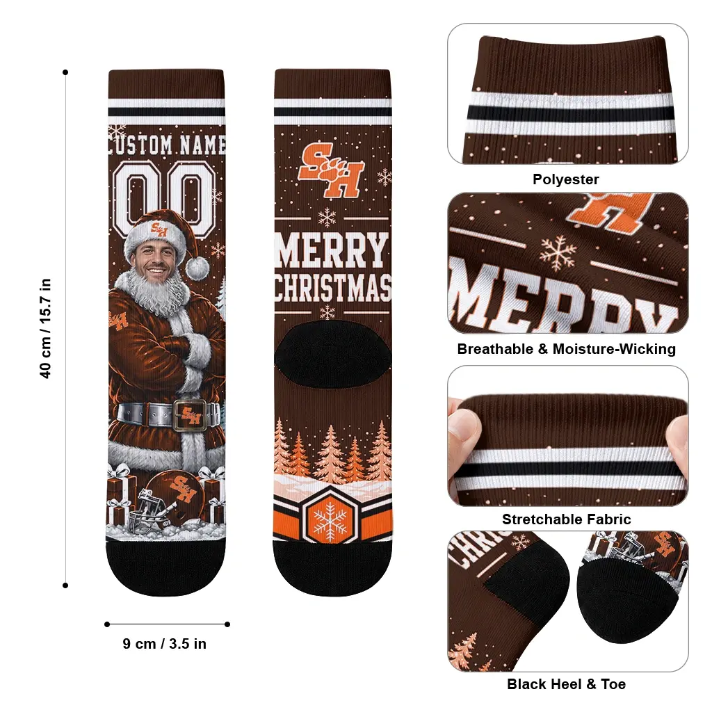 Sam Houston Bearkats Socks Customized Snowy Scene Orange White High Quality Sam Houston Bearkats Socks Customized Snowy Scene Orange White High Quality