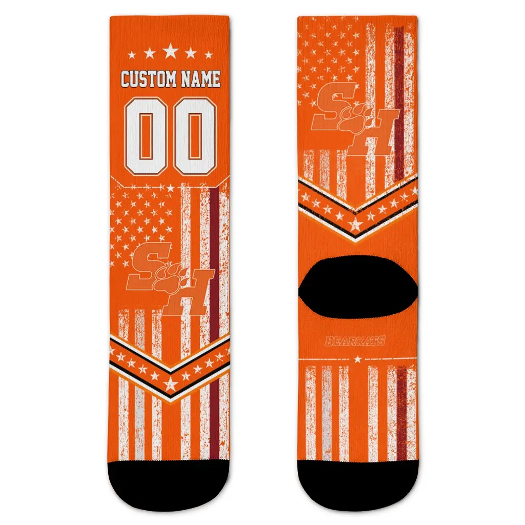 Sam Houston Bearkats Socks Customized Star Stripes Orange White Best Selling Sam Houston Bearkats Socks Customized Star Stripes Orange White Best Selling